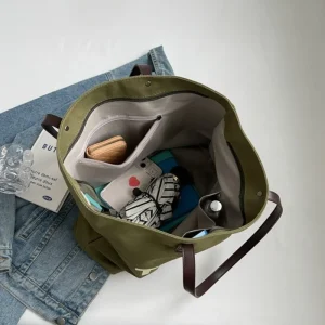 Canvas Tote Bag Fashionable Simple Versatile Handbag for Women Commuting Shoulder Bag Work